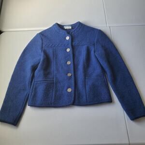 Vintage Boos Cardigan Sweater Womens 40 Blue Boiled Wool Austrian Buttons